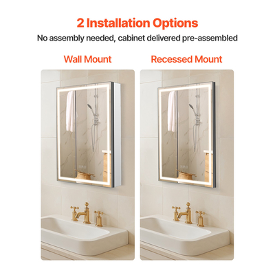 VEVOR Φωτιζόμενος Καθρέφτης Φαρμακείου 50 x 70 cm Φωτιστικό Κάτω Τοίχου Εντοιχιζόμενος