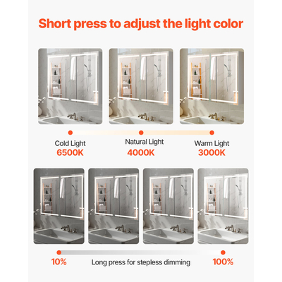 Φωτιζόμενο ιατρείο VEVOR με καθρέφτη HD 3 χρώματα 60 x 80 cm, τοποθετημένο στον τοίχο