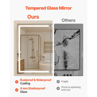 Φωτιζόμενο ιατρείο VEVOR με καθρέφτη HD 3 χρώματα 60 x 80 cm, τοποθετημένο στον τοίχο