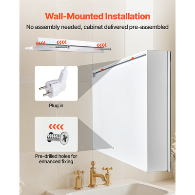 Φωτιζόμενο ιατρείο VEVOR με καθρέφτη HD 3 χρώματα 60 x 80 cm, τοποθετημένο στον τοίχο