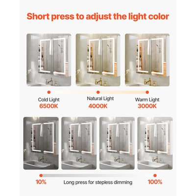 Φωτιζόμενο ιατρείο VEVOR με καθρέφτη HD 65 x 65 cm, χωνευτό ή επιτοίχιο