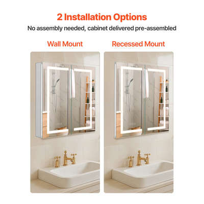 Φωτιζόμενο ιατρείο VEVOR με καθρέφτη HD 65 x 65 cm, χωνευτό ή επιτοίχιο