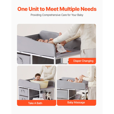 VEVOR Αλλαξιέρα για Μωρά Φορητή με 3 Συρτάρια & Ρόδες