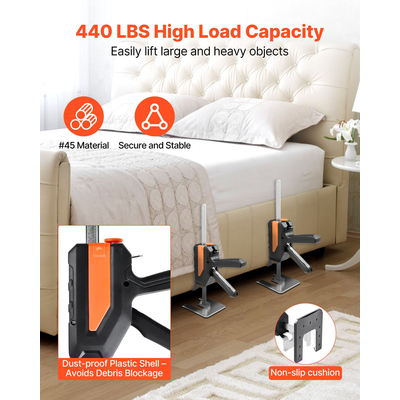 Γρύλος βραχίονα VEVOR για εξοικονόμηση εργασίας 2 τεμάχια, χωρητικότητα 200kg, 2 λειτουργίες ανύψωσης έως 195mm, μαύρος