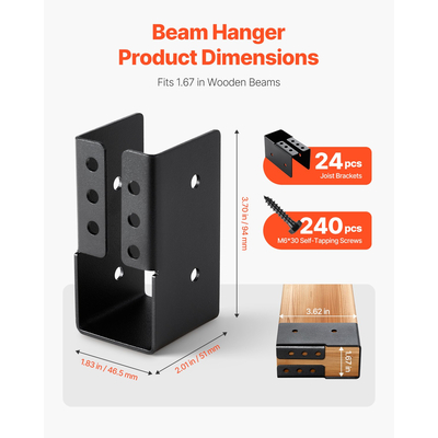 VEVOR 24 τεμάχια κρεμάστρες δοκού για κρυφή κρεμάστρα δοκού 1,93x3,62 ίντσες/49x92 mm