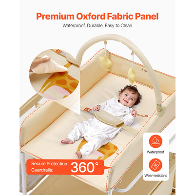 VEVOR Πτυσσόμενος Σταθμός Αλλαγής Πάνας για Μωρά με Πλαϊνό Καλάθι & Ράβδο Κρεμάστρας Μπεζ