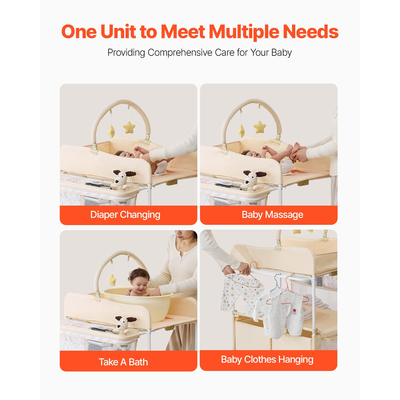 VEVOR Πτυσσόμενος Σταθμός Αλλαγής Πάνας για Μωρά με Πλαϊνό Καλάθι & Ράβδο Κρεμάστρας Μπεζ