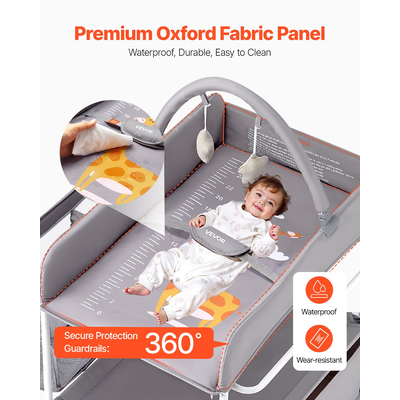 VEVOR Πτυσσόμενος Σταθμός Αλλαγής Πάνας για Μωρά με Πλαϊνό Καλάθι & Ράβδο Κρεμάστρας Γκρι