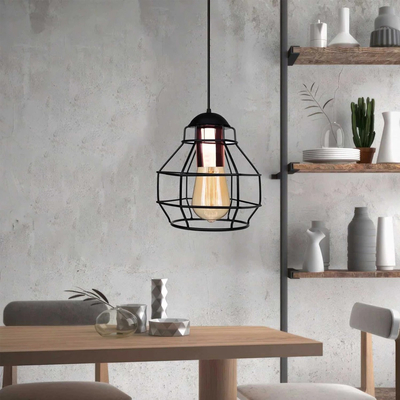 GloboStar® BUR 204-0180 Μοντέρνο Κρεμαστό Φωτιστικό Οροφής Μονόφωτο 1 x E27 AC 220-240V IP20 Μαύρο - Μ17 x Π17 x Υ23cm