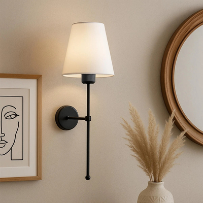 GloboStar® LING 204-0190 Μοντέρνο Φωτιστικό Τοίχου Απλίκα Μονόφωτο 1 x E27 AC 220-240V IP20 Μπεζ & Μαύρο - Μ13 x Π13 x Υ50cm