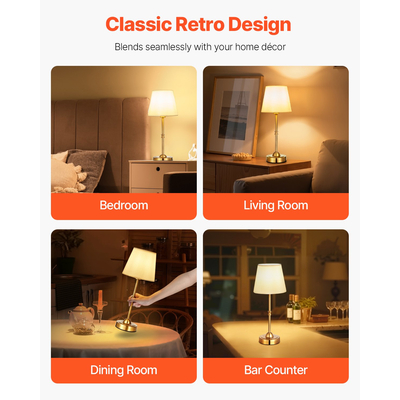 Ασύρματο επιτραπέζιο φωτιστικό VEVOR Επαναφορτιζόμενη μπαταρία Επιτραπέζιο φωτιστικό υφασμάτινο καπέλο χρυσό