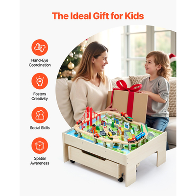 Τραπεζάκι VEVOR Train Table 100 τεμαχίων Ξύλινο παιδικό τραπέζι δραστηριοτήτων με συρτάρι αποθήκευσης με ρολό