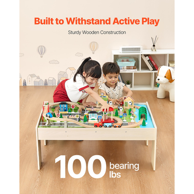 Τραπεζάκι VEVOR Train Table 84 τεμαχίων Ξύλινο παιδικό τραπέζι δραστηριοτήτων με πτυσσόμενο κάδο αποθήκευσης