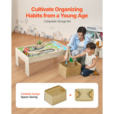 Τραπεζάκι VEVOR Train Table 84 τεμαχίων Ξύλινο παιδικό τραπέζι δραστηριοτήτων με πτυσσόμενο κάδο αποθήκευσης