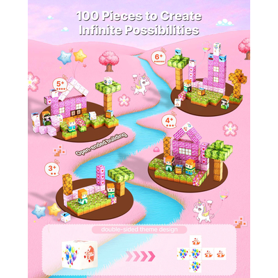 Μαγνητικά Μπλοκ VEVOR Σετ 100 τεμαχίων Κάστρο Πριγκίπισσας STEM Montessori Sensory Toys