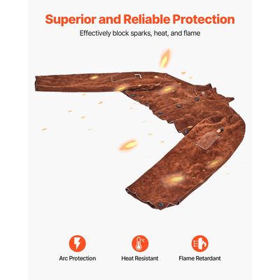 Δερμάτινο μανίκι συγκόλλησης VEVOR από δέρμα, ανθεκτικό στη φλόγα, μέγεθος M