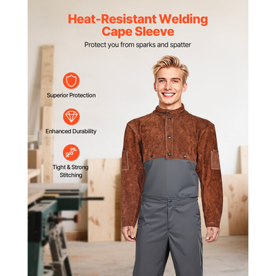 Δερμάτινο μανίκι συγκόλλησης VEVOR από δέρμα, ανθεκτικό στη φλόγα, μέγεθος XL