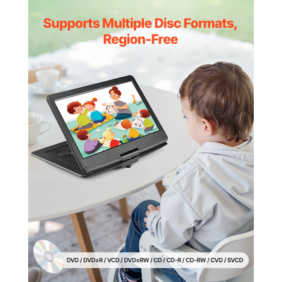 Φορητή συσκευή αναπαραγωγής DVD VEVOR με περιστρεφόμενη οθόνη HD 396 mm, μπαταρία 4,5-5 ωρών