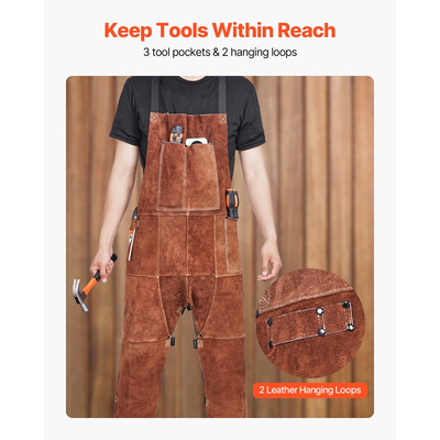 Ποδιά συγκόλλησης VEVOR από δέρμα αγελάδας με διαιρεμένα πόδια, βαρέως τύπου, ανθεκτική στη φλόγα, μέγεθος XL