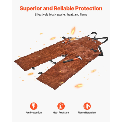 Ποδιά συγκόλλησης VEVOR από δέρμα αγελάδας με διαιρεμένα πόδια, βαρέως τύπου, ανθεκτική στη φλόγα, μέγεθος L