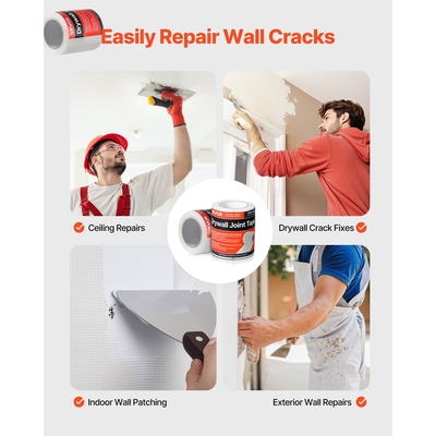 VEVOR 12 Ρολά Αυτοκόλλητη Ταινία Γυψοσανίδας από Fiberglass 30m x 150mm