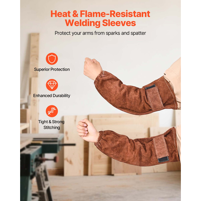 Δερμάτινα μανίκια συγκόλλησης VEVOR, ανθεκτικά στη φλόγα μανίκια εργασίας από δέρμα αγελάδας