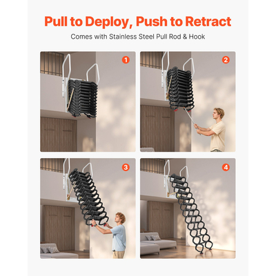 Σκάλα σοφίτας VEVOR για τοποθέτηση σε τοίχο, χωρητικότητας 660LBS/299,4KG, για οροφές 9,5-10 ft