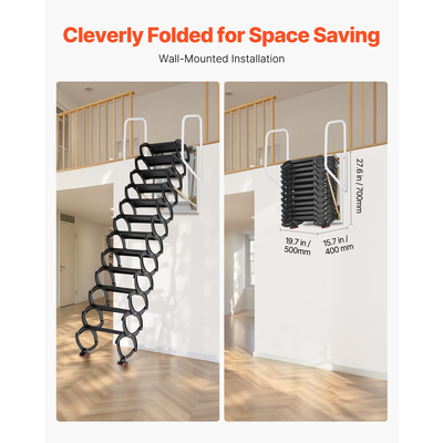 Σκάλα σοφίτας VEVOR για τοποθέτηση σε τοίχο, χωρητικότητας 660LBS/299,4KG, για οροφές 9,5-10 ft