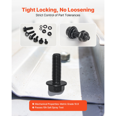 VEVOR 280 τεμάχια Σετ Βιδών, Παξιμαδιών και Συλλογή από Μετρικό Κράμα Χάλυβα M6 M8 M10