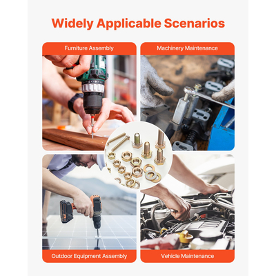 VEVOR 906 τεμάχια Σετ Βιδών, Παξιμαδιών και Συλλογή από Μετρικό Κράμα Χάλυβα M4 M5 M6 M8