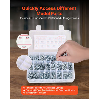 VEVOR 2250 τεμάχια Σετ Βιδών, Παξιμαδιών και Συλλογή από Μετρικό Αυτοκρατορικό Ατσάλι M3 M4 M5