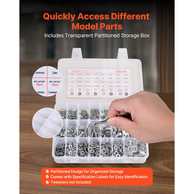 VEVOR 720 τεμάχια Σετ Βιδών, Παξιμαδιών και Συλλογής από Ανοξείδωτο Ατσάλι Imperial για Έπιπλα