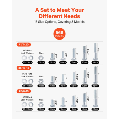 VEVOR 566 τεμάχια σετ βιδών, παξιμαδιών και ποικιλίας από κράμα χάλυβα Imperial για έπιπλα