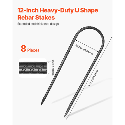 VEVOR 12 ιντσών 8 τεμαχίων πασσάλων οπλισμού βαρέως τύπου σε σχήμα U γαλβανισμένες άγκυρες γείωσης