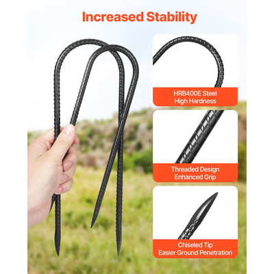 VEVOR 12 ιντσών 8 τεμαχίων πασσάλων οπλισμού βαρέως τύπου σε σχήμα U γαλβανισμένες άγκυρες γείωσης