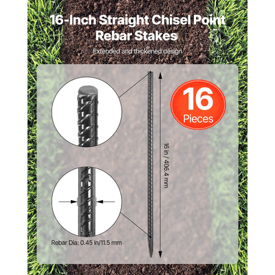 VEVOR 16 ιντσών 16 τεμαχίων πασσάλων οπλισμού, βαρέως τύπου ίσια γαλβανισμένα άγκυρα εδάφους