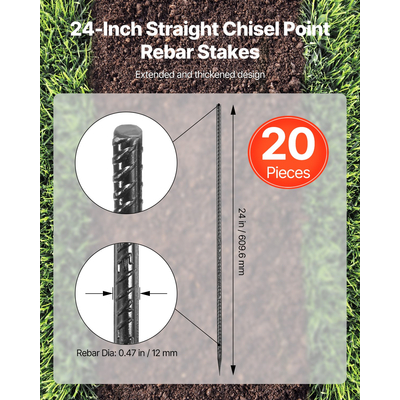 VEVOR 24 ιντσών 20 τεμάχια οπλισμού, ίσια γαλβανισμένα άγκυρα εδάφους βαρέως τύπου