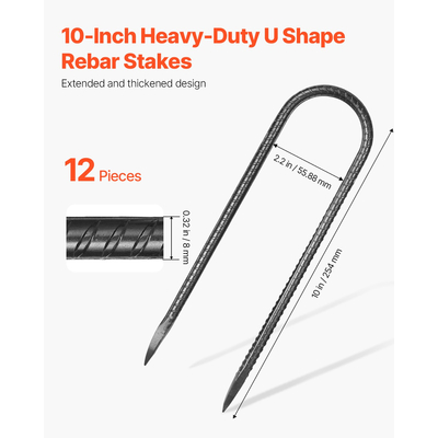 VEVOR 10 ιντσών, 12 τεμάχια, άγκυρες γείωσης από γαλβανισμένο οπλισμό βαρέως τύπου σε σχήμα U