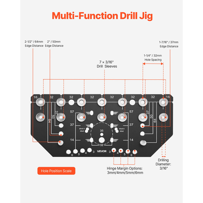 Διάτρηση οπών ντουλαπιού VEVOR για πείρο ραφιού και μεντεσέ 2 σε 1 από κράμα αλουμινίου