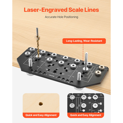 Διάτρηση οπών ντουλαπιού VEVOR για πείρο ραφιού και μεντεσέ 2 σε 1 από κράμα αλουμινίου