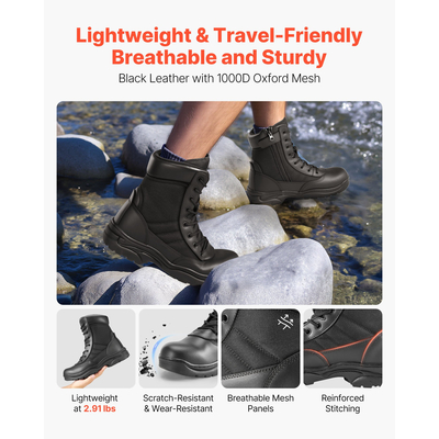 Ανδρικές στρατιωτικές τακτικές μπότες VEVOR 203 mm, αναπνεύσιμο πλαϊνό φερμουάρ, μέγεθος Ηνωμένου Βασιλείου 10