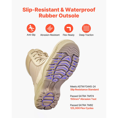 Ανδρικές στρατιωτικές τακτικές μπότες VEVOR 203 mm χρώματος άμμου με πλαϊνό φερμουάρ, Ηνωμένο Βασίλειο, μέγεθος 10