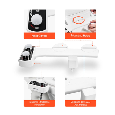 Εξάρτημα μπιντέ VEVOR για τουαλέτα, μη ηλεκτρικό, διπλό ακροφύσιο, ρυθμιζόμενης πίεσης