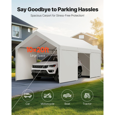 Στέγαστρο αυτοκινήτου VEVOR 10x20FT βαρέως τύπου με πλευρικά τοιχώματα λευκό
