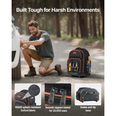 Σακίδιο πλάτης VEVOR Rolling Tool 45 τσέπες, βαρέως τύπου, με ρόδες
