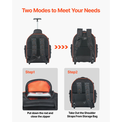 Σακίδιο πλάτης VEVOR Rolling Tool 45 τσέπες, βαρέως τύπου, με ρόδες