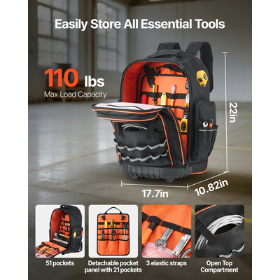 Σακίδιο πλάτης VEVOR Rolling Tool 72 τσέπες, βαρέως τύπου, με ρόδες
