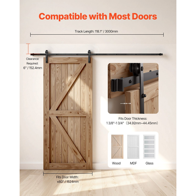 Κιτ εξαρτημάτων συρόμενης πόρτας αχυρώνα VEVOR 10FT για μονή συρόμενη πόρτα αχυρώνα σε σχήμα J