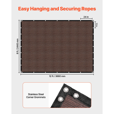 VEVOR 90% Υφασμάτινη Σήτα Προστασίας Απορρήτου 8 x 12 πόδια για Αίθριο Κήπο (Καφέ)