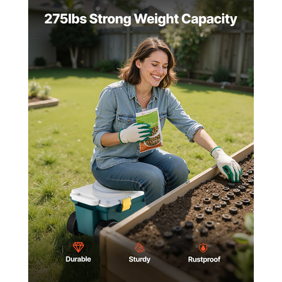 VEVOR Τροχαίο Καρότσι Κήπου με Κάθισμα Κάδος Αποθήκευσης & Κάθισμα για Σκούτερ Κήπου 276 λίβρες